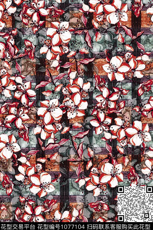 数码华亿平台民族风花卉数码印花华亿平台下载（图片编号: 1077104） - 瓦栏（Walan）