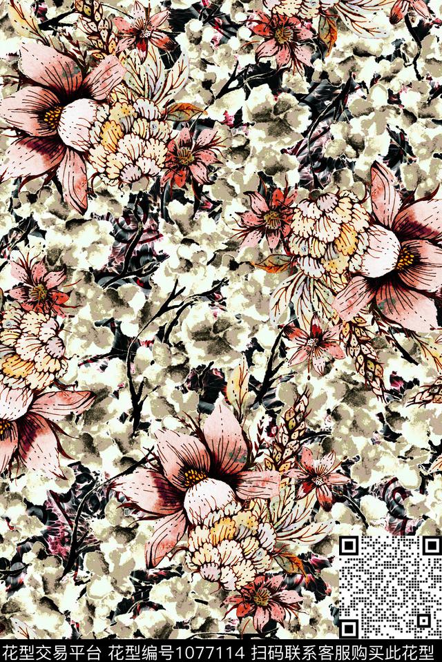 数码华亿平台民族风花卉数码印花华亿平台下载（图片编号: 1077114） - 瓦栏（Walan）