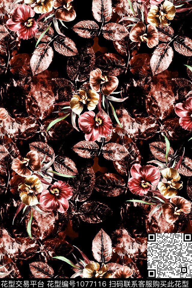 数码华亿平台民族风花卉数码印花华亿平台下载（图片编号: 1077116） - 瓦栏（Walan）