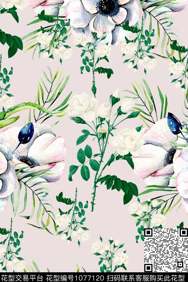 数码华亿平台花卉清爽底花卉数码印花华亿平台下载（图片编号: 1077120） - 瓦栏（Walan）