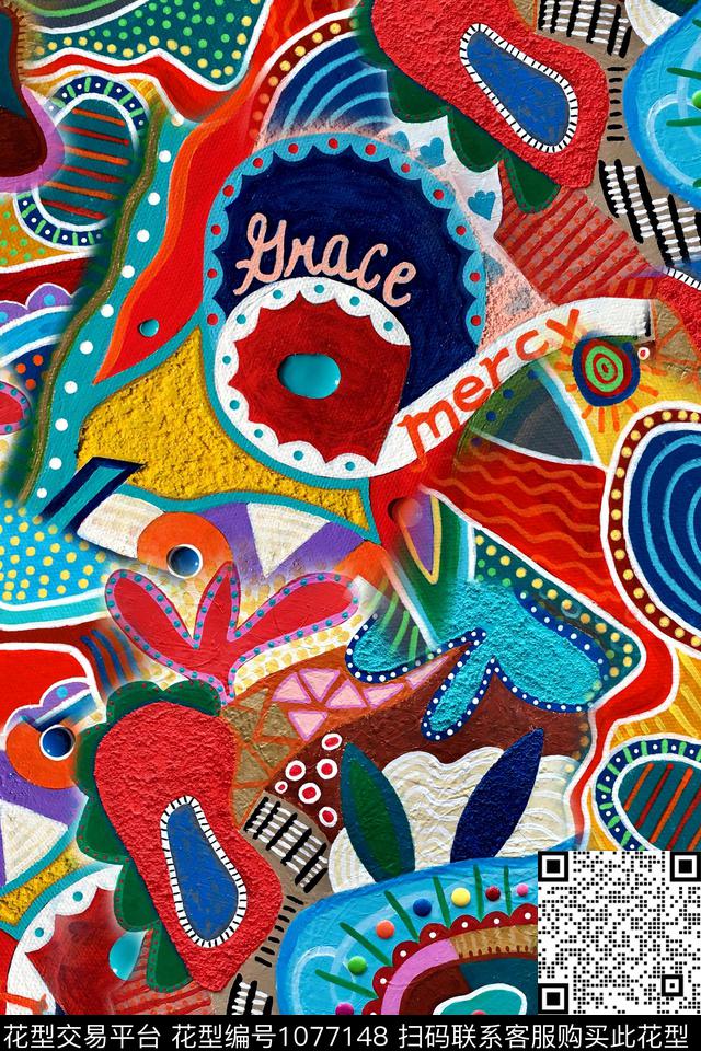 抽象混合拼接油画华亿平台数码印花华亿平台下载（图片编号: 1077148） - 瓦栏（Walan）