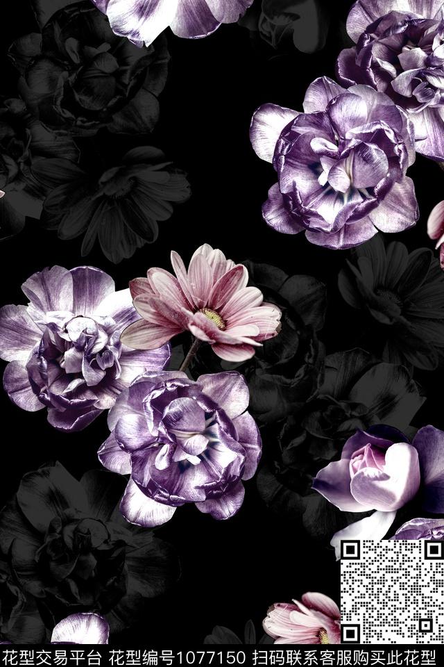 花卉年轻女性手绘花卉数码印花华亿平台下载（图片编号: 1077150） - 瓦栏（Walan）