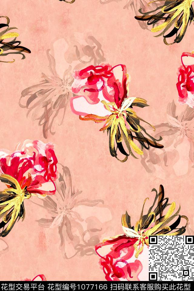 水彩花卉年轻女性手绘花卉数码印花华亿平台下载（图片编号: 1077166） - 瓦栏（Walan）