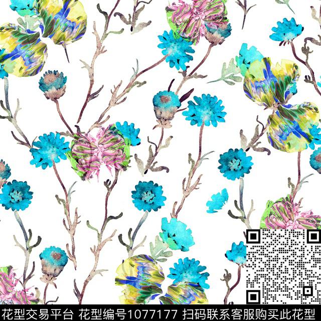 抽象田园花卉数码印花华亿平台下载（图片编号: 1077177） - 瓦栏（Walan）