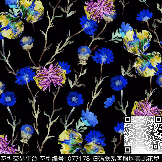 抽象田园花卉数码印花华亿平台下载（图片编号: 1077178） - 瓦栏（Walan）