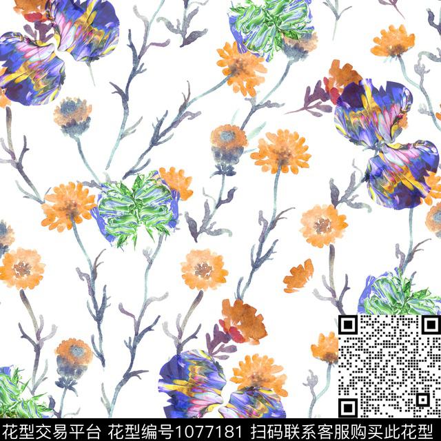 抽象田园花卉数码印花华亿平台下载（图片编号: 1077181） - 瓦栏（Walan）