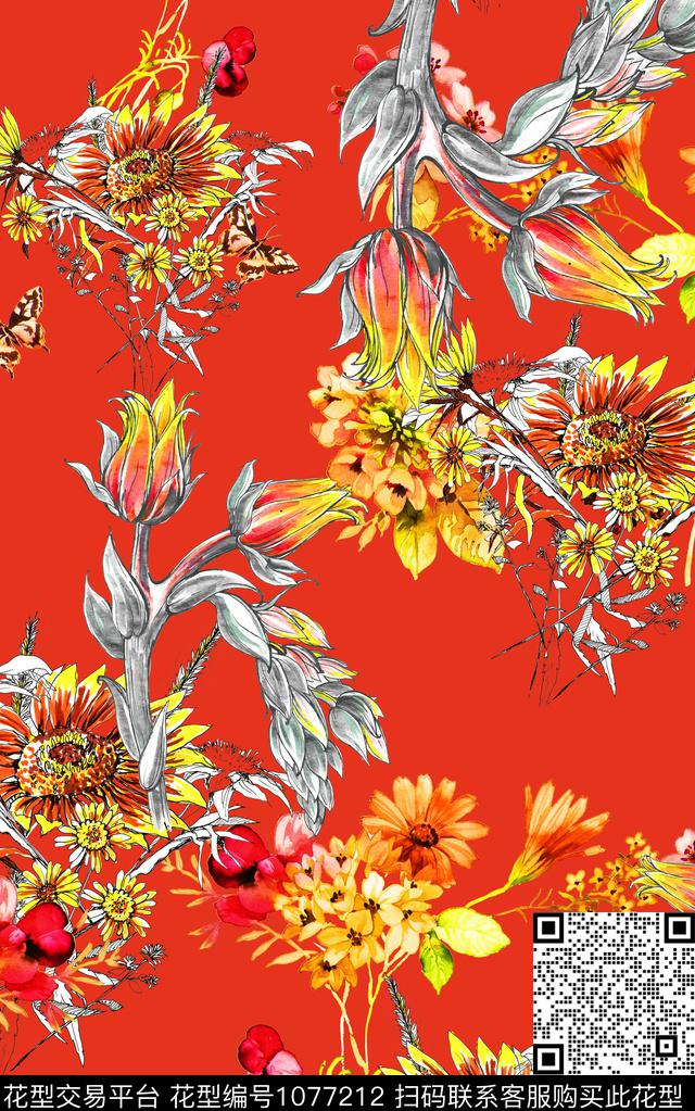 小碎花花卉清爽底花卉数码印花华亿平台下载（图片编号: 1077212） - 瓦栏（Walan）