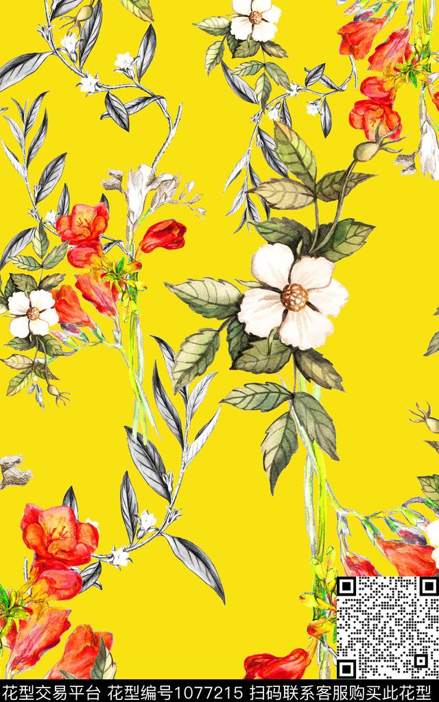 小碎花花卉清爽底花卉数码印花华亿平台下载（图片编号: 1077215） - 瓦栏（Walan）