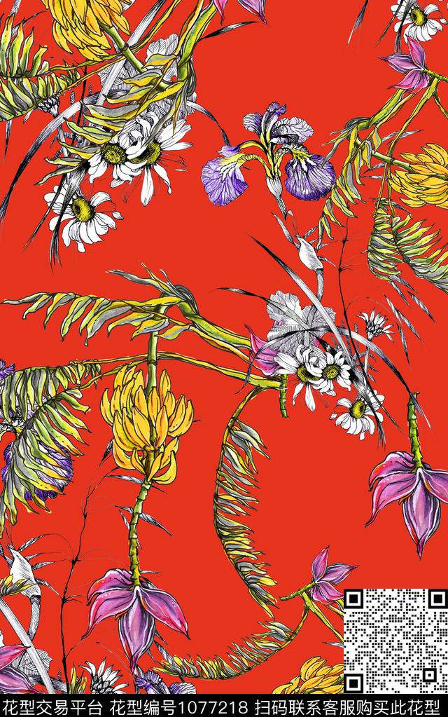 小碎花花卉清爽底花卉数码印花华亿平台下载（图片编号: 1077218） - 瓦栏（Walan）
