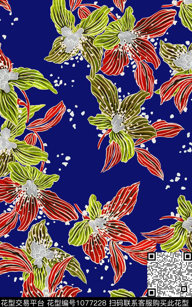 线条花卉手绘花卉数码印花华亿平台下载（图片编号: 1077228） - 瓦栏（Walan）