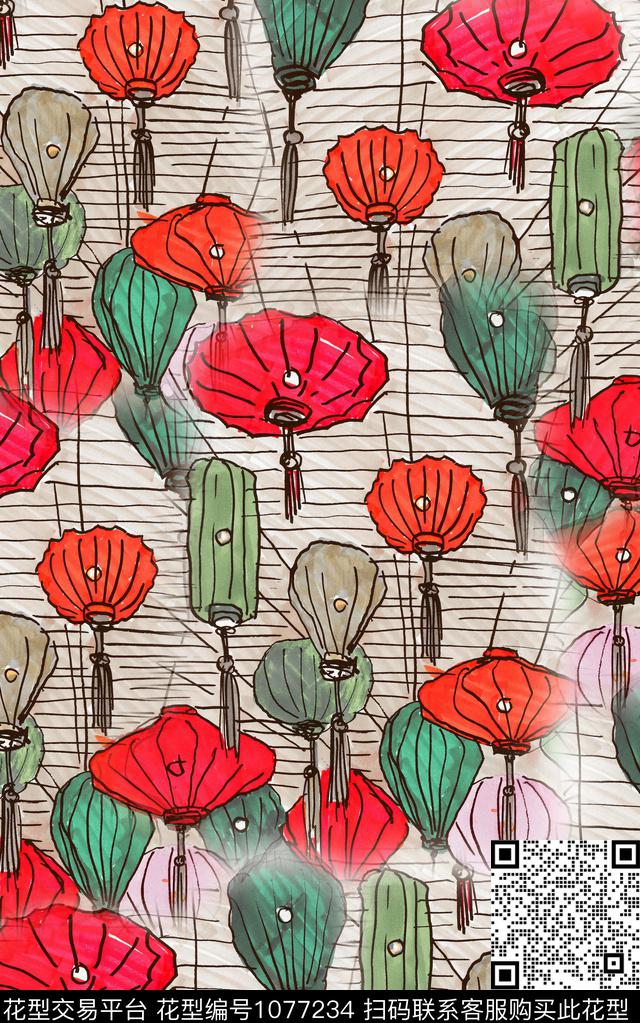 民族风线条中老年数码印花华亿平台下载（图片编号: 1077234） - 瓦栏（Walan）