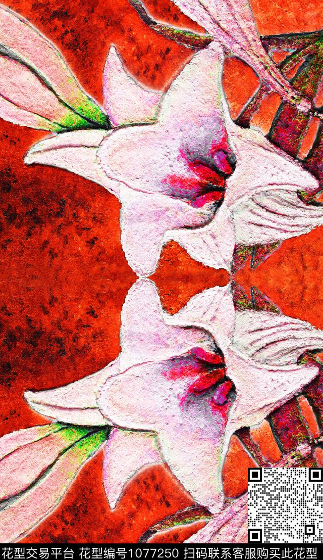 花卉几何对称花数码印花华亿平台下载（图片编号: 1077250） - 瓦栏（Walan）
