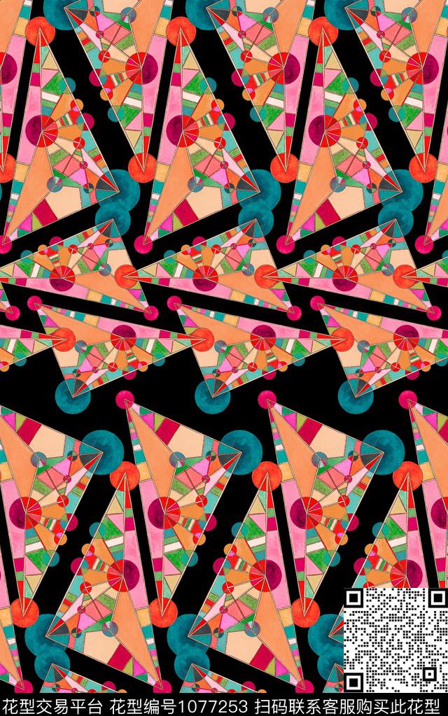 线条抽象几何数码印花华亿平台下载（图片编号: 1077253） - 瓦栏（Walan）