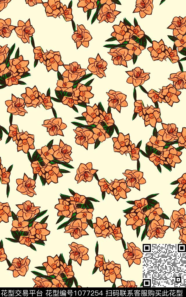 小碎花花卉清爽底花卉数码印花华亿平台下载（图片编号: 1077254） - 瓦栏（Walan）