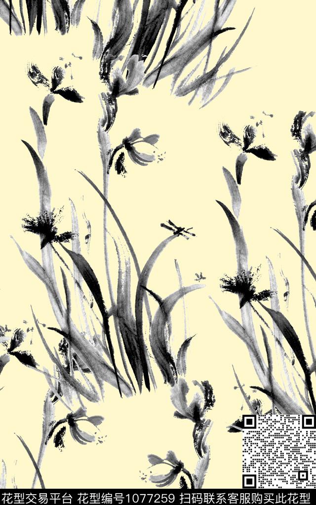 笔触中国风水墨风数码印花华亿平台下载（图片编号: 1077259） - 瓦栏（Walan）