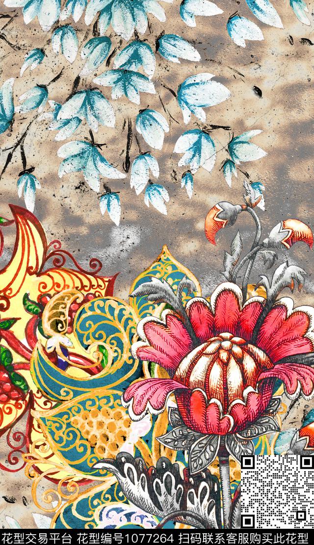 数码华亿平台民族风定位花数码印花华亿平台下载（图片编号: 1077264） - 瓦栏（Walan）