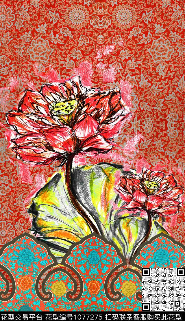 数码华亿平台民族风定位花数码印花华亿平台下载（图片编号: 1077275） - 瓦栏（Walan）