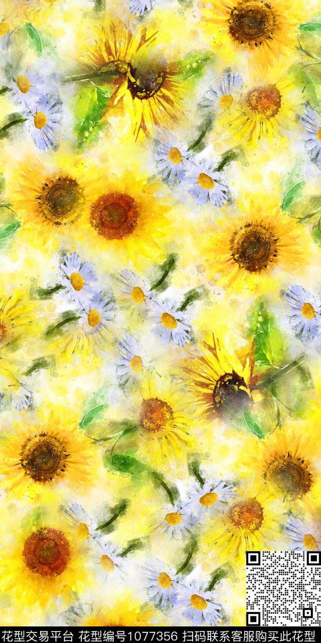 数码华亿平台水彩花卉女装数码印花华亿平台下载（图片编号: 1077356） - 瓦栏（Walan）