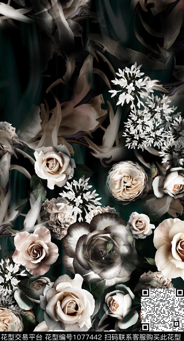 数码华亿平台花卉大牌风数码印花华亿平台下载（图片编号: 1077442） - 瓦栏（Walan）