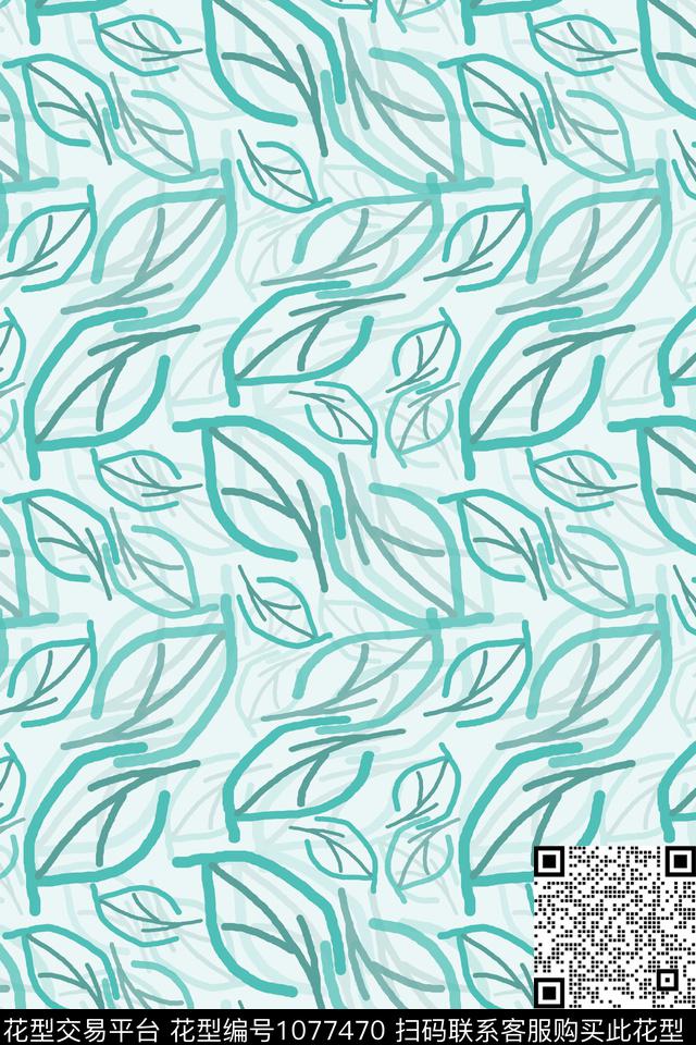 绿植树叶签字笔印花手绘线条笔触传统印花华亿平台下载（图片编号: 1077470） - 瓦栏（Walan）