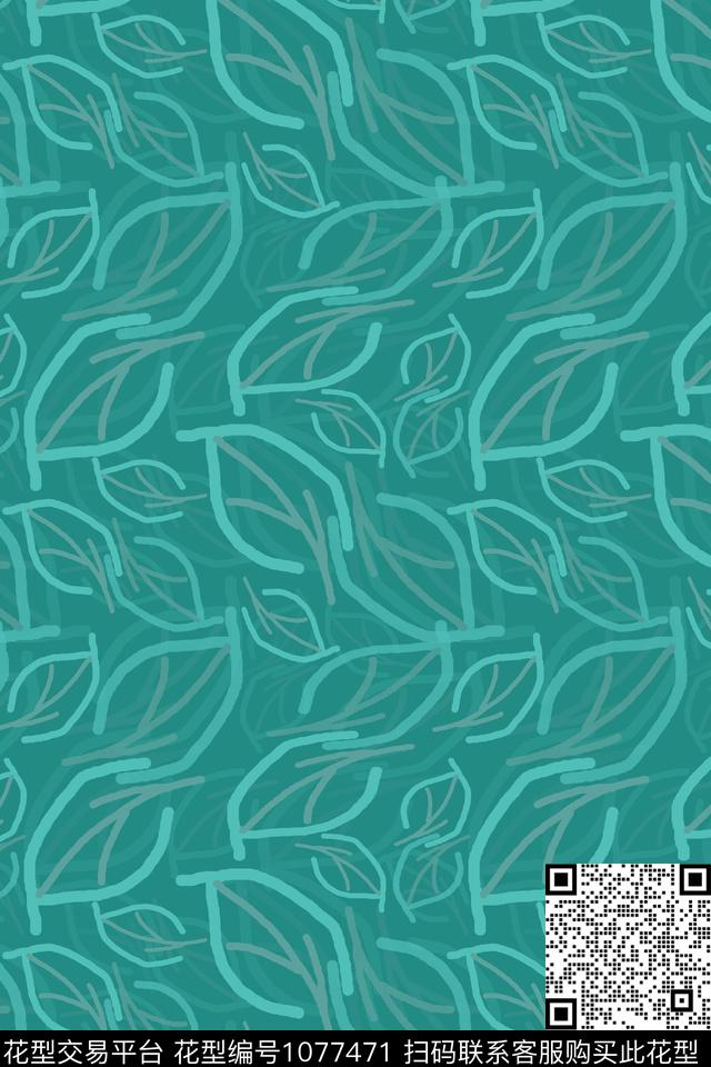 绿植树叶签字笔印花手绘线条笔触传统印花华亿平台下载（图片编号: 1077471） - 瓦栏（Walan）