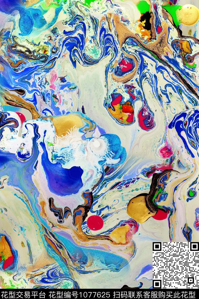 肌理抽象水彩花卉数码印花华亿平台下载（图片编号: 1077625） - 瓦栏（Walan）