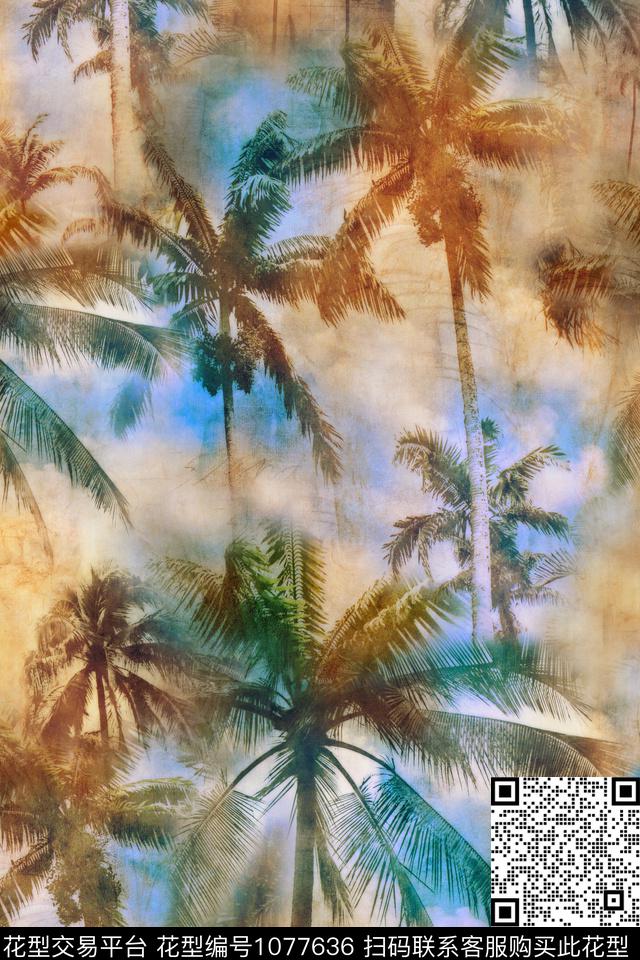 棕榈树数码印花华亿平台下载（图片编号: 1077636） - 瓦栏（Walan）