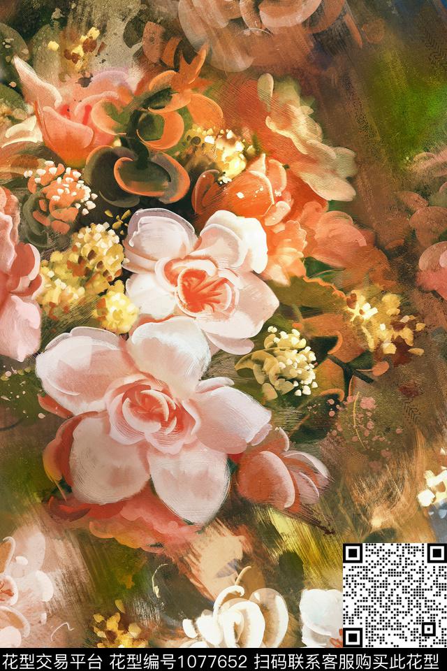 花卉油画华亿平台笔触数码印花华亿平台下载（图片编号: 1077652） - 瓦栏（Walan）