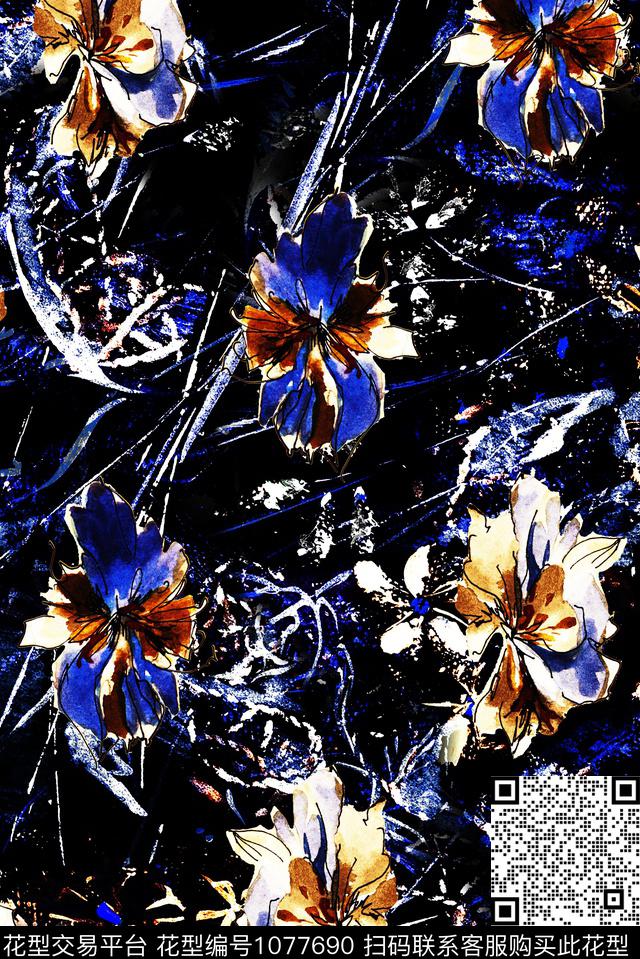 数码华亿平台民族风花卉数码印花华亿平台下载（图片编号: 1077690） - 瓦栏（Walan）