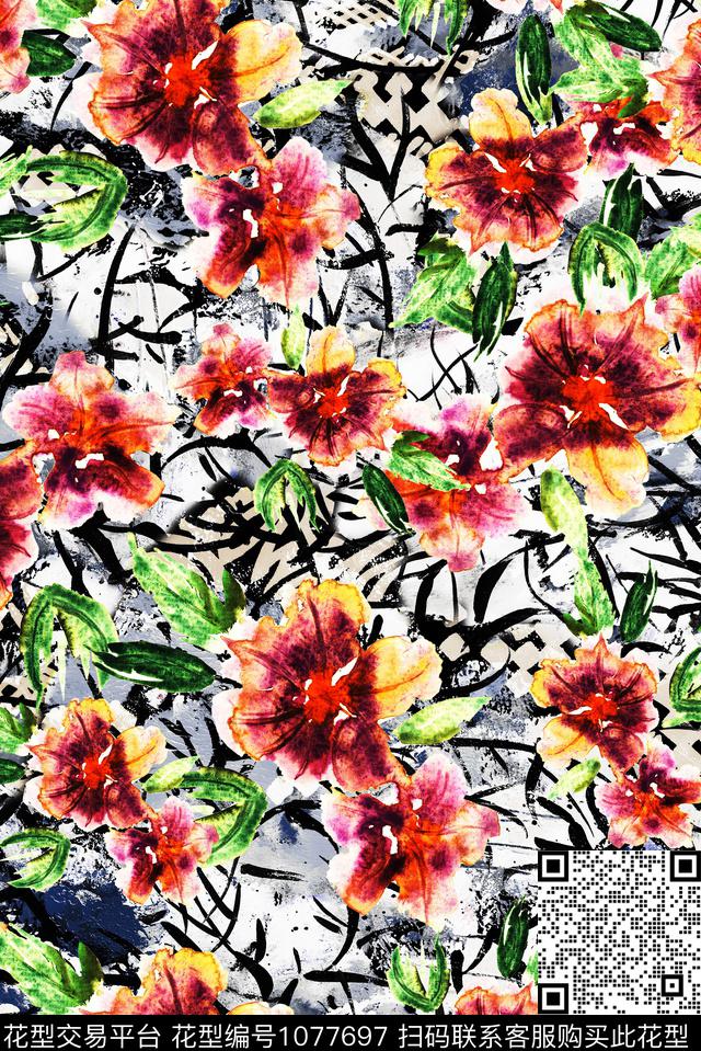 数码华亿平台民族风花卉数码印花华亿平台下载（图片编号: 1077697） - 瓦栏（Walan）