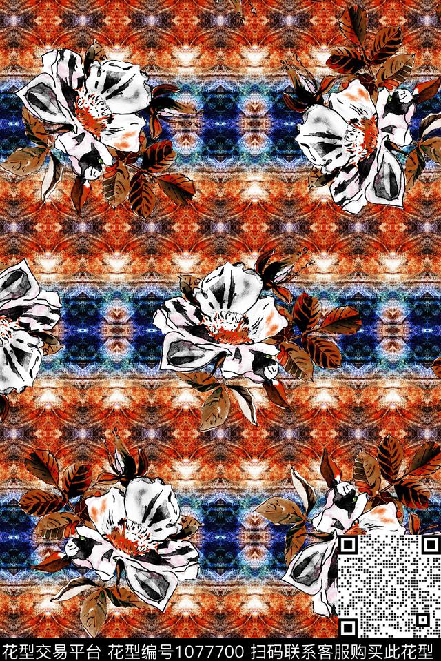 数码华亿平台民族风花卉数码印花华亿平台下载（图片编号: 1077700） - 瓦栏（Walan）