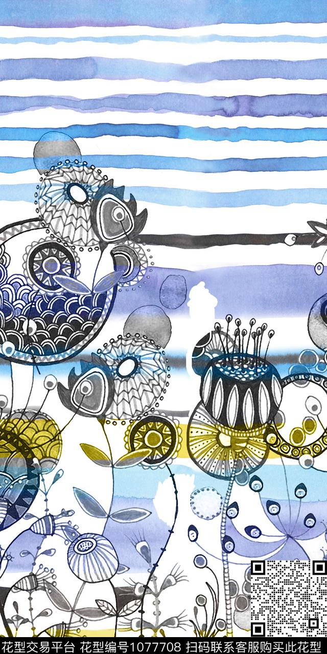 数码华亿平台春夏华亿平台线描花数码印花华亿平台下载（图片编号: 1077708） - 瓦栏（Walan）