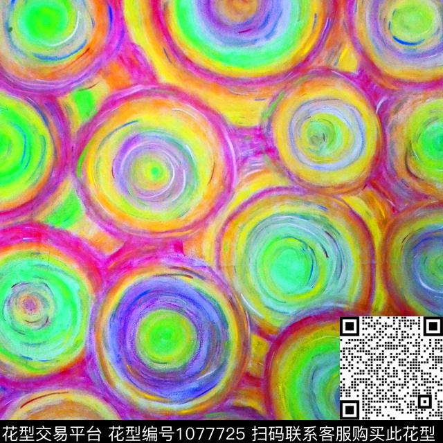 手绘花卉旋涡粉笔数码印花华亿平台下载（图片编号: 1077725） - 瓦栏（Walan）