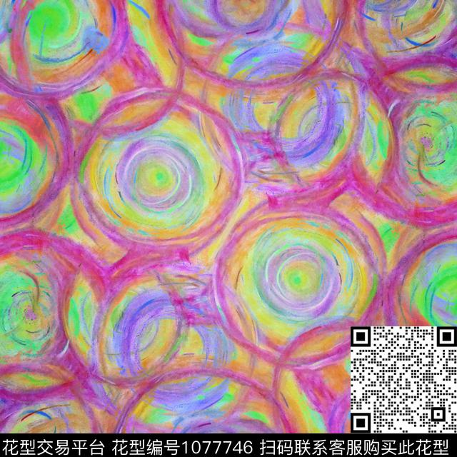 手绘花卉旋涡粉笔数码印花华亿平台下载（图片编号: 1077746） - 瓦栏（Walan）