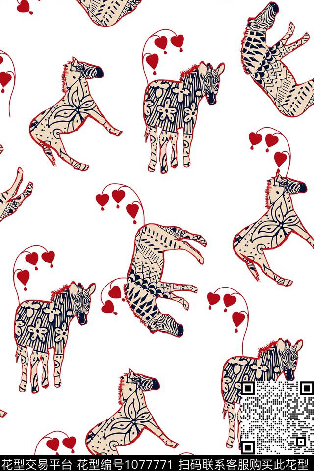 爱心斑马纹大牌风数码印花华亿平台下载（图片编号: 1077771） - 瓦栏（Walan）