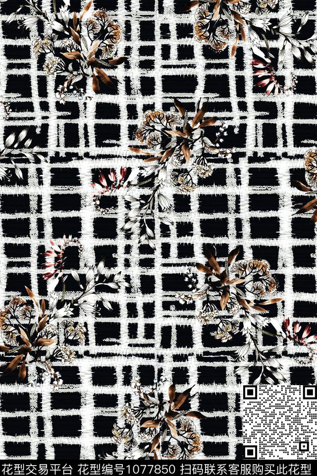 数码华亿平台花卉几何花卉数码印花华亿平台下载（图片编号: 1077850） - 瓦栏（Walan）