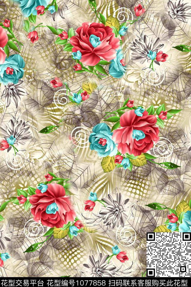 数码华亿平台民族风花卉数码印花华亿平台下载（图片编号: 1077858） - 瓦栏（Walan）
