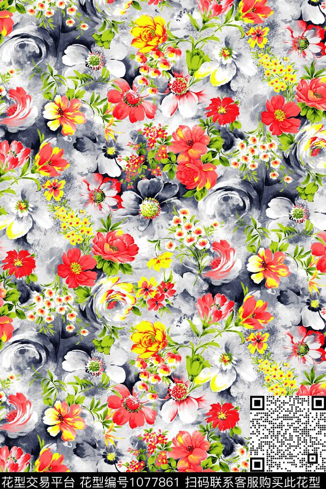 数码华亿平台民族风花卉数码印花华亿平台下载（图片编号: 1077861） - 瓦栏（Walan）