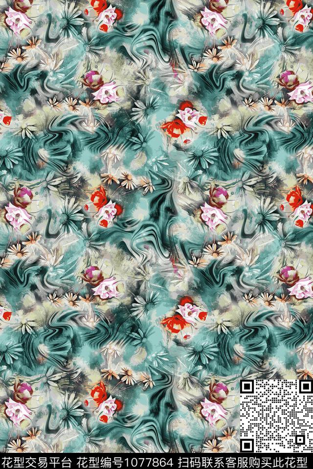 数码华亿平台民族风花卉数码印花华亿平台下载（图片编号: 1077864） - 瓦栏（Walan）