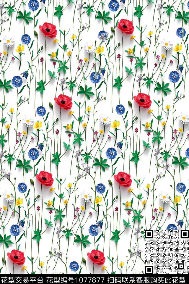 花卉小朵鲜花日系文艺范数码印花华亿平台下载（图片编号: 1077877） - 瓦栏（Walan）