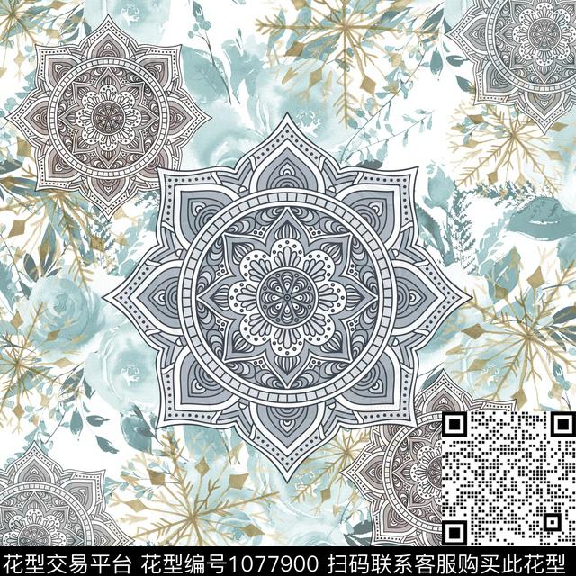 曼陀罗民族风抽象数码印花华亿平台下载（图片编号: 1077900） - 瓦栏（Walan）