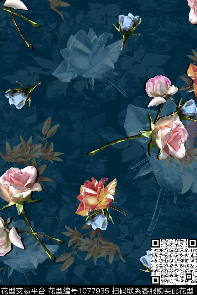 抽象花卉创意肌理数码印花华亿平台下载（图片编号: 1077935） - 瓦栏（Walan）