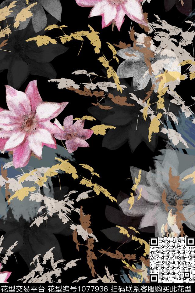 抽象花卉创意肌理数码印花华亿平台下载（图片编号: 1077936） - 瓦栏（Walan）