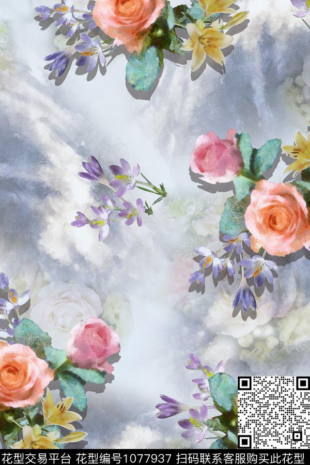 抽象花卉创意肌理数码印花华亿平台下载（图片编号: 1077937） - 瓦栏（Walan）