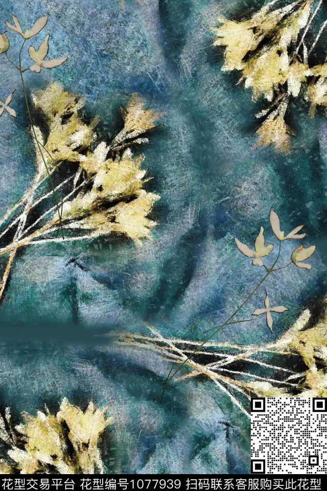 抽象花卉创意肌理数码印花华亿平台下载（图片编号: 1077939） - 瓦栏（Walan）