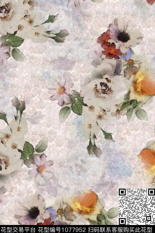 淑女抽象花卉肌理数码印花华亿平台下载（图片编号: 1077952） - 瓦栏（Walan）