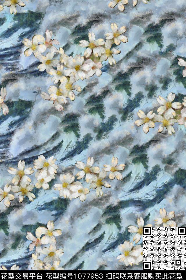抽象花卉创意肌理传统印花华亿平台下载（图片编号: 1077953） - 瓦栏（Walan）