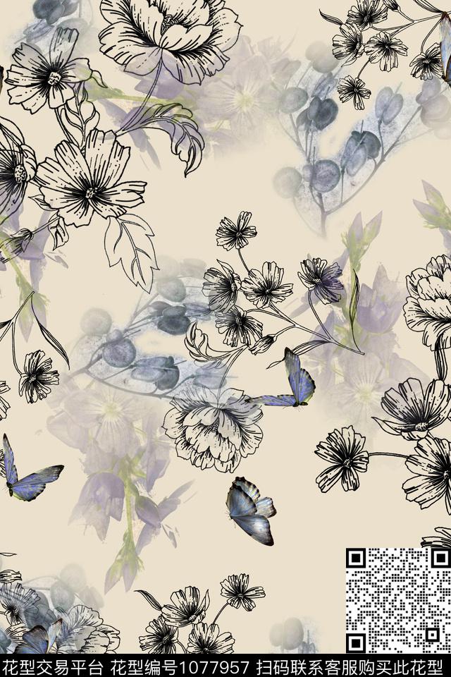 淑女肌理花卉传统印花华亿平台下载（图片编号: 1077957） - 瓦栏（Walan）