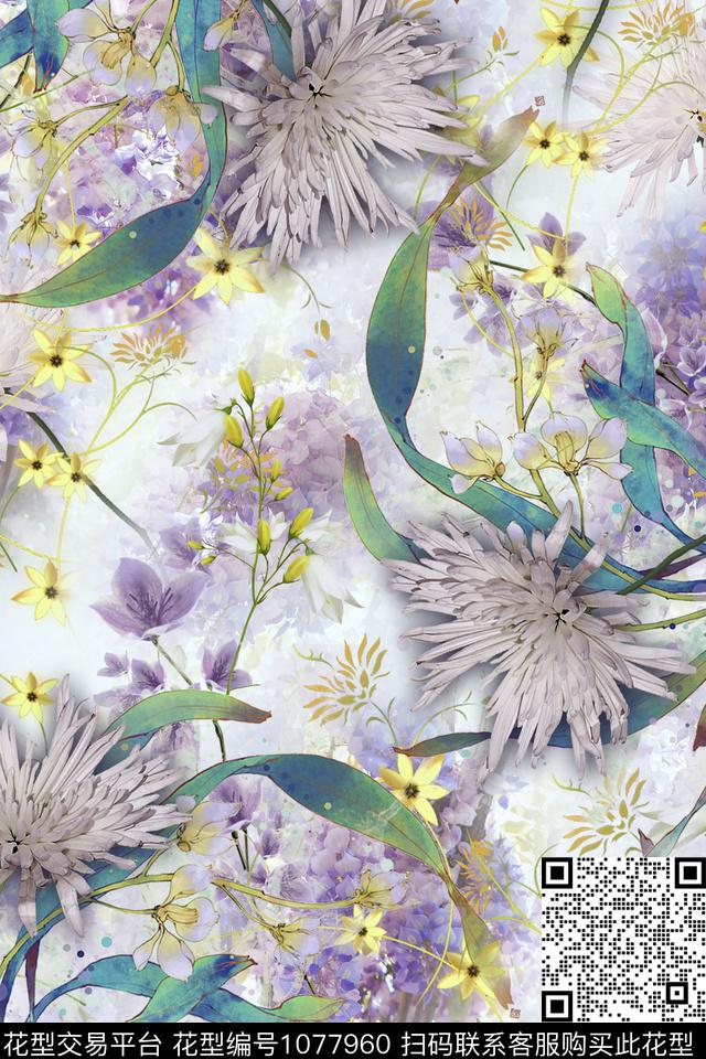 肌理花卉清爽底花卉数码印花华亿平台下载（图片编号: 1077960） - 瓦栏（Walan）