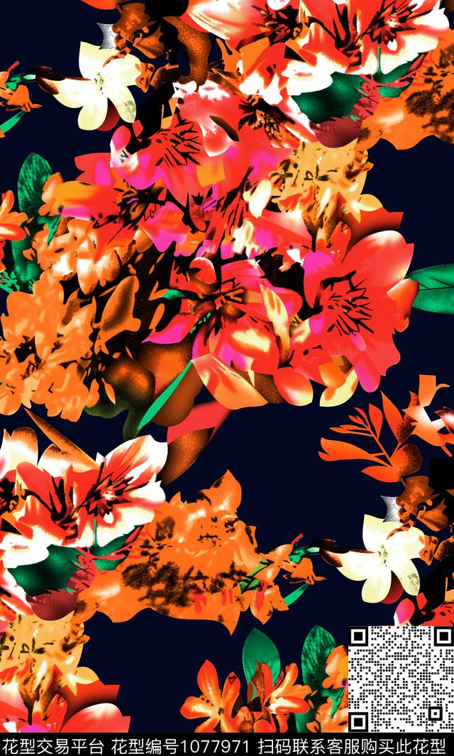 民族风抽象花卉传统印花华亿平台下载（图片编号: 1077971） - 瓦栏（Walan）